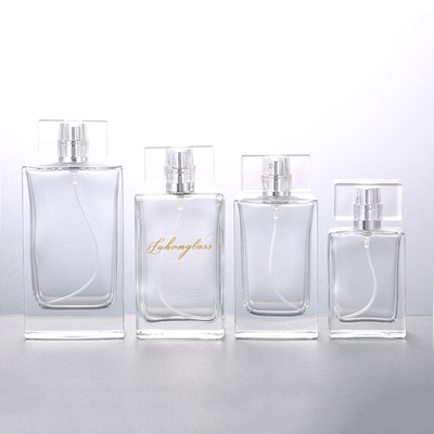 kaufen Rechteckiger Kosmetik-Korkenzieher-Mund-transparente leere Flaschen-GlasParfümflasche der Parfümflasche-30ML50ML100ML online manufacture