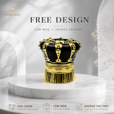 kaufen Luxus Schwarzgold Rivet Krone Zinklegierung Parfüm Kappe 3D Prägung Zamac Deckel Custom Logo OEM ODM Quelle Fabrik Großhandel Online-Herstellung