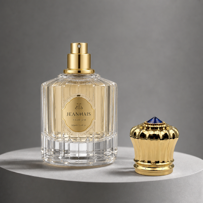kaufen Großhandel Hochglanz Gold Ribbed Bud Form Parfum Flaschenkappe mit blauem Strass Top Schwerer Zamac Schließung OEM Custom Grave Logo Mittlerer Osten Luxus Oud Duft Verpackung Online-Herstellung