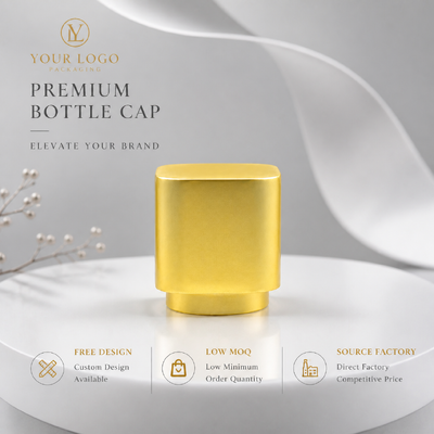 kaufen Source Factory Custom Logo Matte Gold Round Corner Square Zinc Alloy Perfume Cap Low MOQ Zweistufige Metallduftabdeckung für die Verpackung kosmetischer Parfümflaschen Online-Herstellung