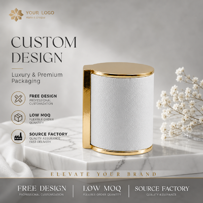 kaufen Weißes Leder Verpackung Gold Zinklegierung Parfüm Kappe Kundenstil Seitengriff Duftdeckel JMS032 Für Luxus Designer Leeres Glas Parfum Kosmetikpaket Online-Herstellung