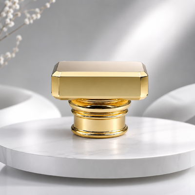 kaufen Quelle Fabrik Spiegel Gold Beveled Rechteck Multi Ring Zinklegierung Parfüm Kappe Custom Polierte Metall Duft Deckel Für Luxus Designer Leere Glas Parfümflasche Verpackung Online-Herstellung