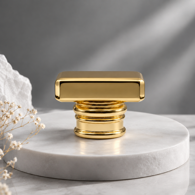kaufen Spiegelgold-Rechteck mit abgerundeten Ecken und mehreren Ringen, Zinklegierung, Parfümkappe, individuell polierte Metall-Duftkappe für luxuriöse leere Designer-Glasparfümflaschenverpackung Online-Herstellung