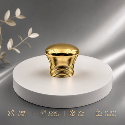 kaufen Fabrik Custom Horizontales gegrabenes Gewinde Sanduhr Pilzkuppel Spiegel Gold Zinklegierung Parfümkappe Modell JHS027 OEM ODM Custom graviertes Logo Zamac Parfüm Deckel Für Luxus Glas Parfümflasche Magnetisch Online-Herstellung
