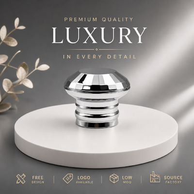 kaufen Premium Geometrische Facettenkuppel Multi Ring Chrom Silber Zinklegierung Parfümkappe Solider Schwerer Zamak Metall Deckel für High-End Designer Parfümverpackung Magnetisch Online-Herstellung