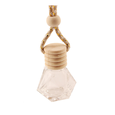 8ML Diamond Perfume Bottle, Auto-Parfümflasche-Anhänger, transparentes Glas, leere Flasche mit hölzerner Kappe