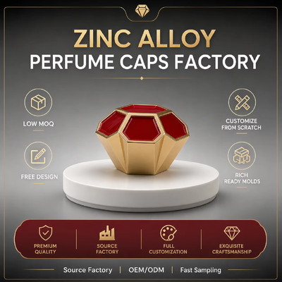 Luxury Zinc Alloy Perfume Cap with Faceted Design and Inlaid Red Enamel - Customizable Size
