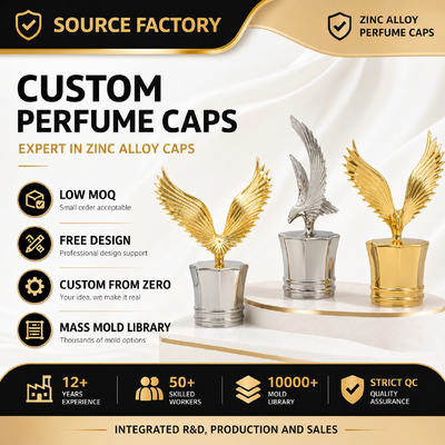 Custom Eagle Shape Zamac Parfümflaschenkappe Luxus Zinklegierung Schrauben Parfümdeckel, personalisierte Metall Kosmetik Flaschenkappen Fabrik Großhandel