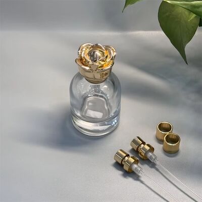 Luxus-Parfümflaschenverschlüsse in glänzender Goldrosenform aus Zamak mit individuell graviertem Logo und Zylinderduftverschlüssen aus Zinklegierung