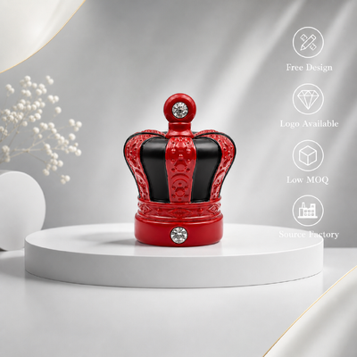 Mittlerer Osten Luxus Zweifarbiger Rot-Schwarzer Krone Zinklegierung Parfüm Kappe eingelegt Kristall Strass Zamac Flaschenhülle Custom Mould Logo Hersteller für Arabische Oud Parfüm