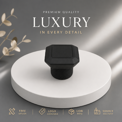 Gekrümmte Textur Zinklegierung Duftkappe Matte Schwarz Oktagon Parfümflasche Top Custom Gravieren Logo Für Parfümverpackungen