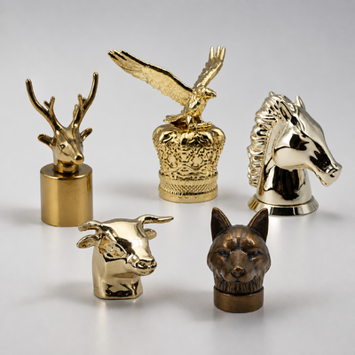 Wholesale Vintage Antique Bronze Gold Zinc Alloy Animal Head Perfume Cap Deer Bull Wolf Eagle Horse Perfume Closure Custom Logo
