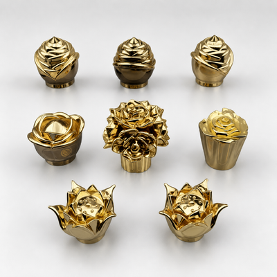 Luxuriöser vergoldeter 3D-Blumen-Zamak-Parfümverschluss, Rosen-Lotusblumen-Skulptur-Metallverschluss für Damen-Luxus-Parfümflaschen mit individuellem Logo