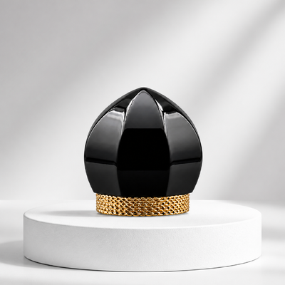 Glanzschwarzer Lotus Zamac Parfümkappe mit Goldnetzbasis Luxusmetall Duftflaschendeckel Custom Logo