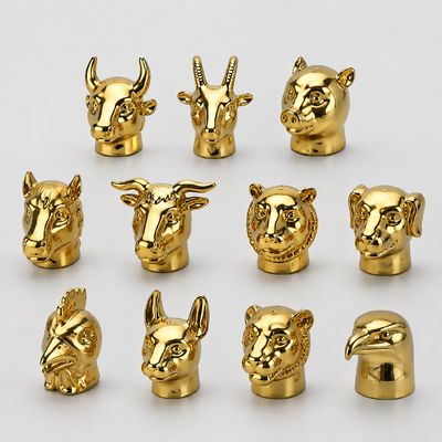Tierkopf Skulptur Zamac Parfum Kappe Zinklegierung Goldplattiert Metall Duftflasche Deckel Custom Logo Passt 15mm FEA Hals