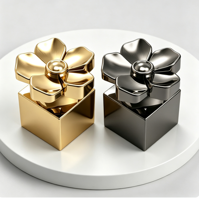 Blumenförmige Zinklegierung Parfümkappe, Zamak-Metallverschluss mit quadratischem Sockel für FEA15 Parfümflasche