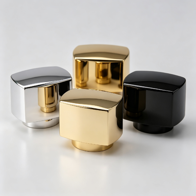 Fabrik Großhandel Runder Würfel Zamac Parfüm Kappe Schamfered Edge Design Metall Parfüm Flasche Deckel Gold Silber Schwarz Custom Logo OEM