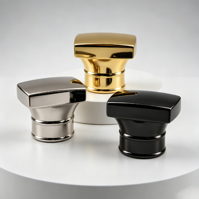 Fabrik Großhandel Winkelrechteckige Zamac Parfümkappe Spitze Flächige Taille Doppelring Dekoration Metall Parfüm Flaschendeckel Gold Gunmetal Schwarz Custom Logo OEM