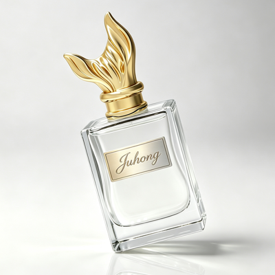 Luxuriöse rechteckige geschwungene Glasparfümflasche mit goldener Zamac-Kappe, leere, klare, dicke Basisparfümflasche, benutzerdefiniertes Logo Glasparfümflasche für Parfümverpackungen